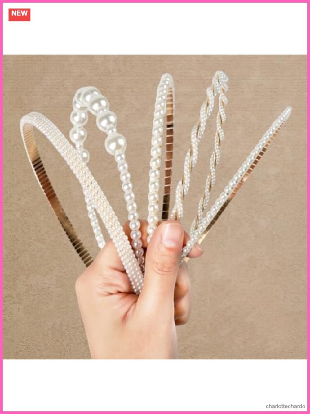 5 Pc Faux Pearl Headbands Set Women Elegant Padded Hairbands